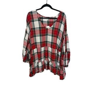 NWT Cato Christmas Plaid Holiday Plus Size Blouse 26/28W Festive Tartan Preppy